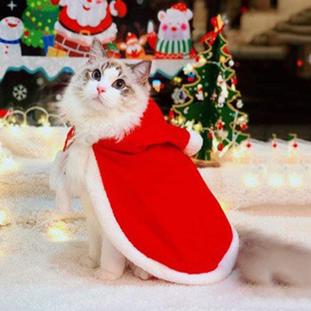 Pet Holiday Cat Costume Red Christmas Cloak
